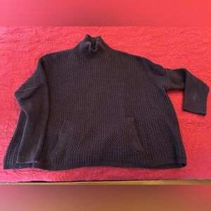 Ann Taylor Loft Cropped Loose Knit Turtleneck in Wine Cotton Blend Oversized XL